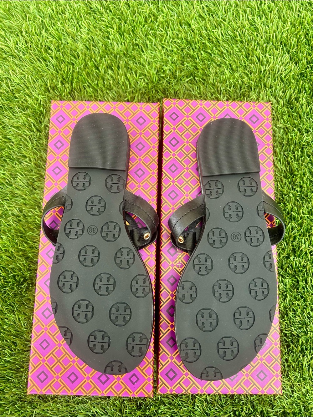 Tory Burch Black Logo Thong Sandals - Picture 2 of 5